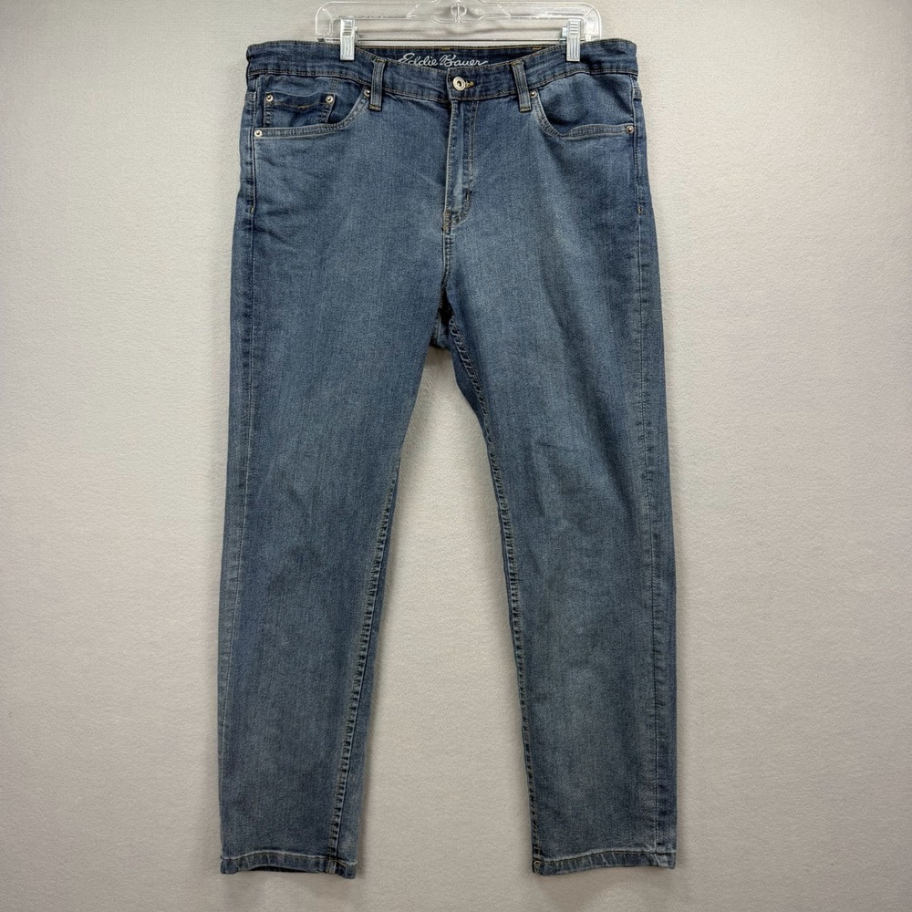 Eddie Bauer Fit Slim Jeans Mens 36x30* Blue Denim Pants Workwear Stretch Casual